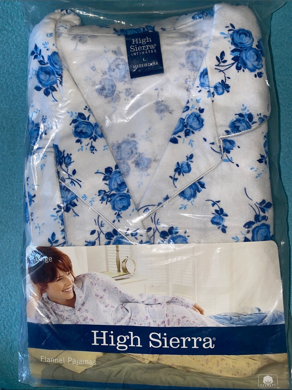 HIGH SIERRA vintage floral flannel cotton long sleeve pajama set NEW size L